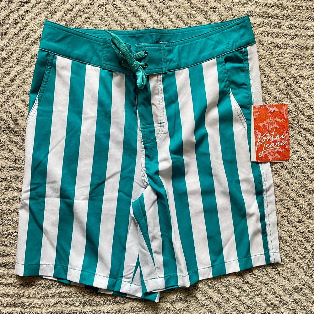 Kortni Jeane BNWT Men’s Teal Stripe Swim Trunks